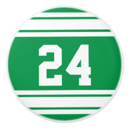 Sport Stripes Green and White with Number Ceramic Knob