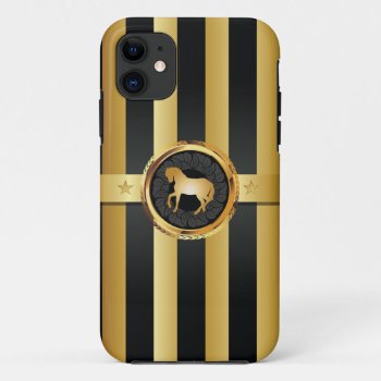 Sport Style Black Stripes Gold Horse Iphone 5 Case by caseplus at Zazzle