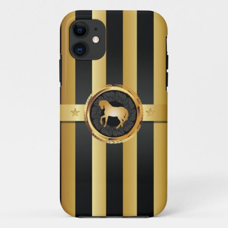 Sport Style Black Stripes Gold Horse Iphone 5 Case