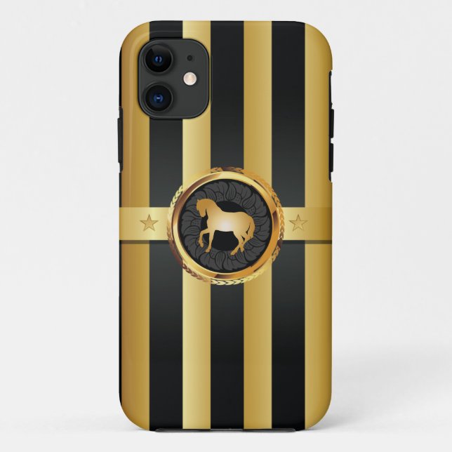 Sport Style Black Stripes Gold Horse iPhone 5 Case (Back)
