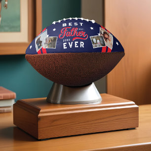 Sport Style Red & Navy Emblem Best Dad Ever Photo Football