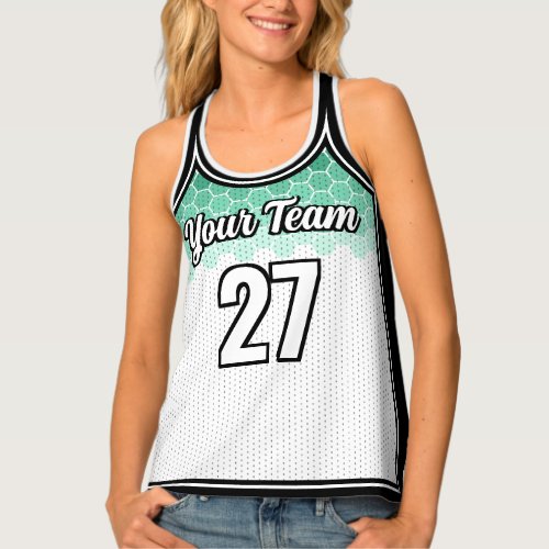 Sport Team Name Number Green White Script Tank Top