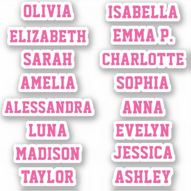 Sport Team Pink Girl Custom 16 Names Set Sticker (Front)