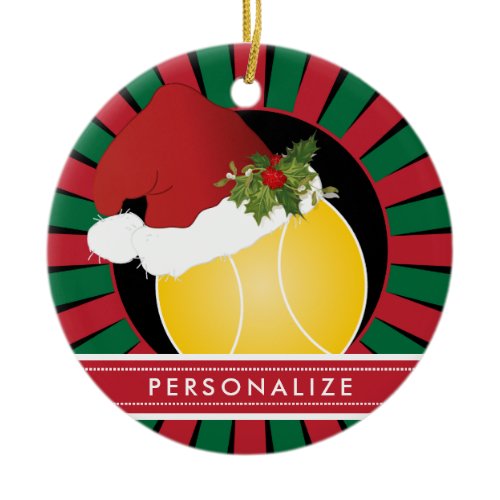 Sport Tennis Christmas Santa Hat Ceramic Ornament