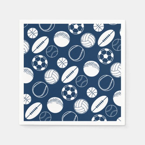 Sport theme balls pattern black white  COLOR Paper Napkins