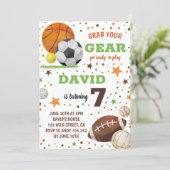 Sport themed Birthday Party Boy Sports Invitation (Standing Front)