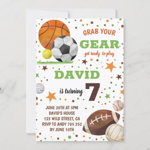 Sport themed Birthday Party Boy Sports Invitation