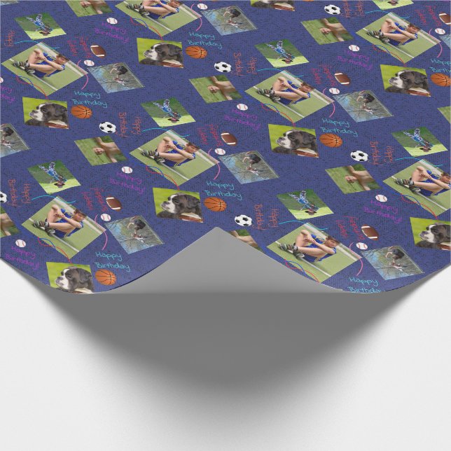 Sport Themed Photo Birthday Gift Wrap HAMbWG (Corner)