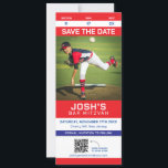 Sport Ticket Bar Mitzvah Save The Date QR Code<br><div class="desc">Change text,  photo,  team colors & QR code. OR change to YOUR INVITED to make it an invitation ticket!</div>