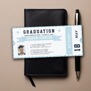 Sport Ticket Navy Blue Photo Graduation Invitation