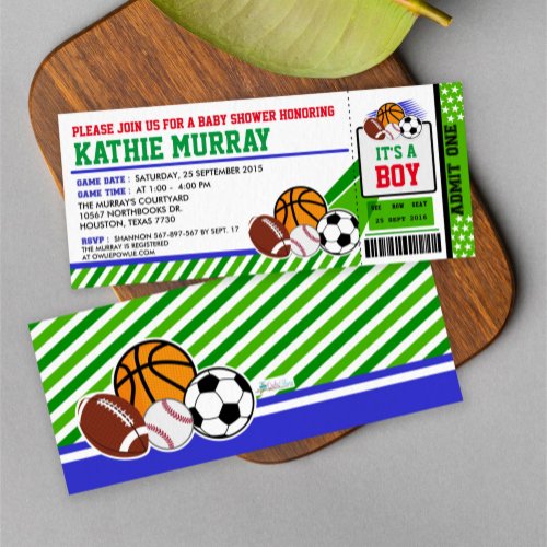 Sport Ticket Pass Baby Shower Invitation