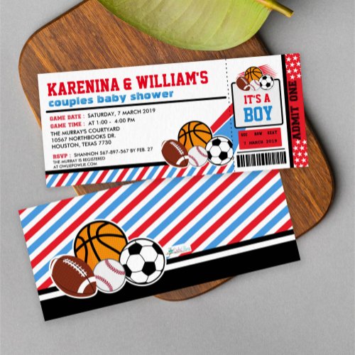 Sport Ticket Pass Couples Baby Shower Invitation