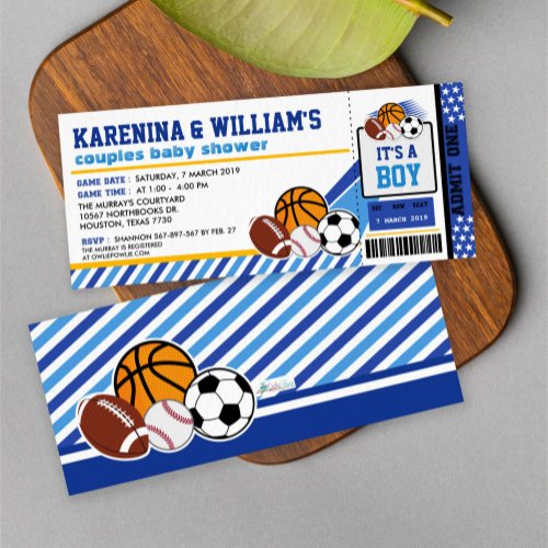 Sport Ticket Pass Couples Baby Shower Invitation