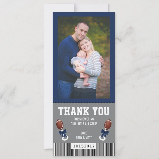Sport Ticket Thank You Card, Blue and Gray Invitation (Front)