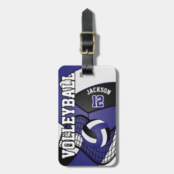 Sport Volleyball 🏐 - Blue  White  Black Luggage Tag by DesignsbyDonnaSiggy at Zazzle