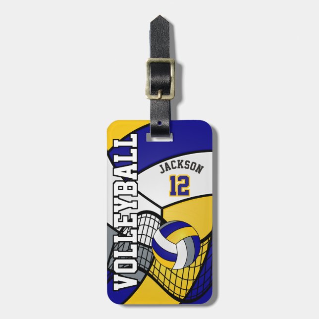 Sport Volleyball 🏐 - Blue, White, Yellow Luggage Tag (Front Vertical)