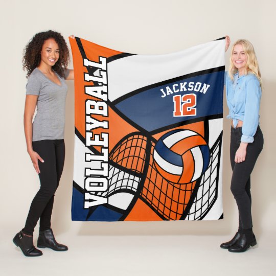 Sport Volleyball Design - Orange, White, Navy Fleece Blanket | Zazzle.com