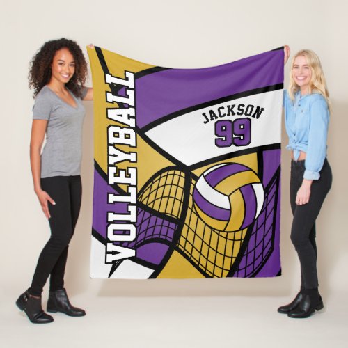 Sport  Volleyball Design _Purple Gold and White Fleece Blanket