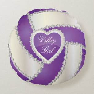 Sport Volleyball DIY Text Purple Round Pillow