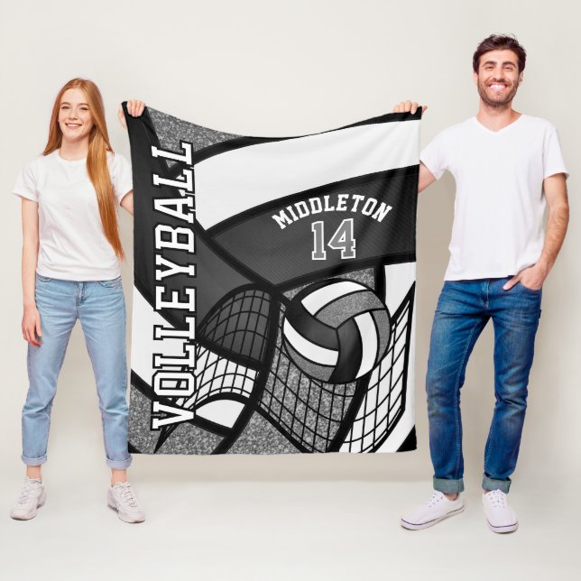 Sport Volleyball 🏐 - Gray, White, Black Fleece Blanket (In Situ)