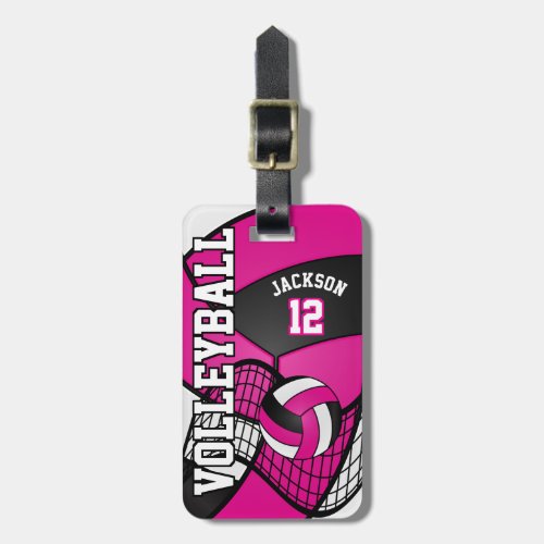 Sport Volleyball  _ Hot Pink Black  White Luggage Tag