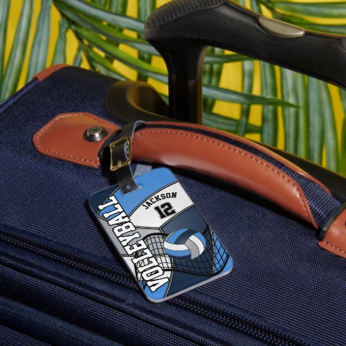 Sport Volleyball  _ Light Blue Gray  Dark Blue Luggage Tag