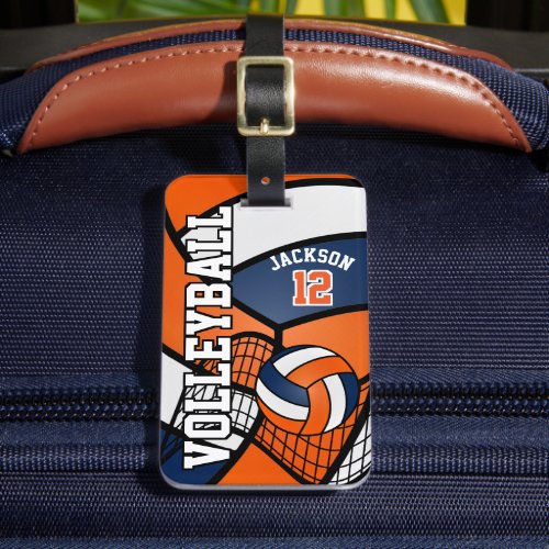 Sport Volleyball  _ Orange Blue and White Luggage Tag