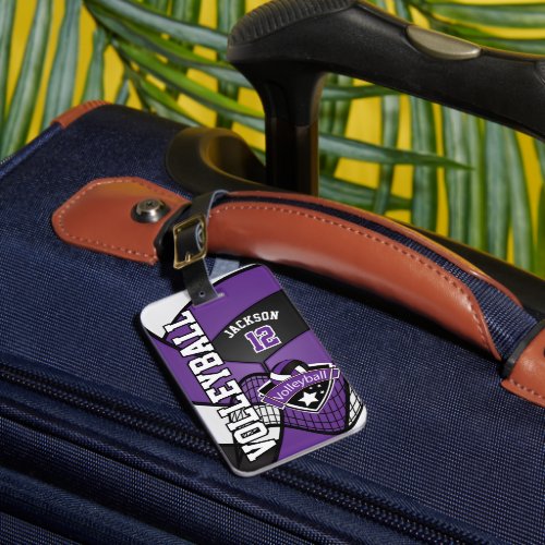 Sport Volleyball  _ Purple White Black Luggage Tag