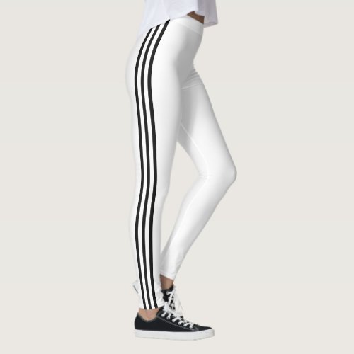 Sport White Leggings with Black Side Stripes