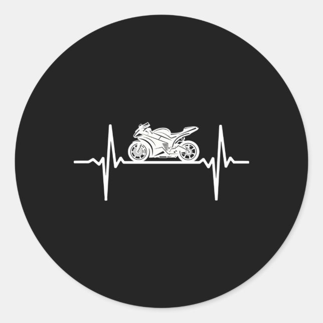 Sportbike Ekg Biker Pulse Motorcycle Riders Hebeat Classic Round Sticker (Front)
