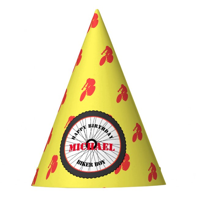 Sporting Happy Birthday Biker Boy Party Hat (Front)