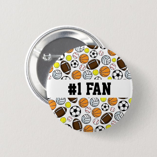 Sports #1 Fan Team Spirit Balls Button (Front & Back)