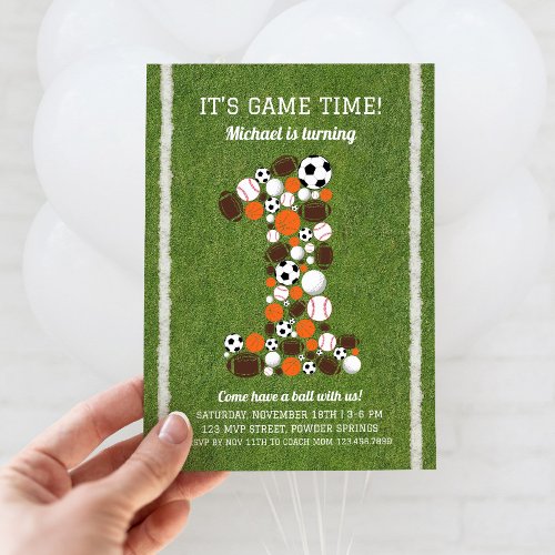 Sports 1st Birthday Party Invitation