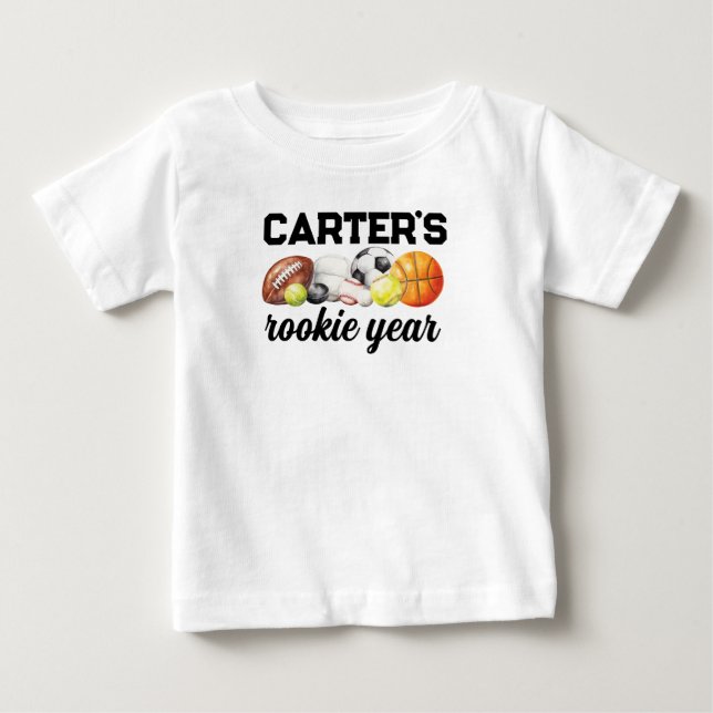 Sports 1st Birthday Rookie Year Baby T-Shirt (Front)