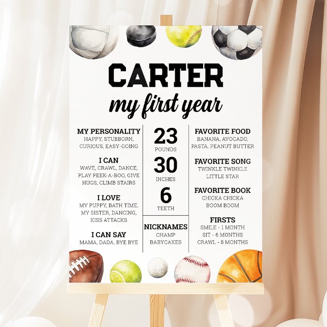 Sports 1st Birthday Rookie Year Milestone Foam Board (Creator Uploaded)