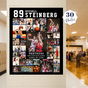 Sports 30 Photo Collage Player Name Number Poster
