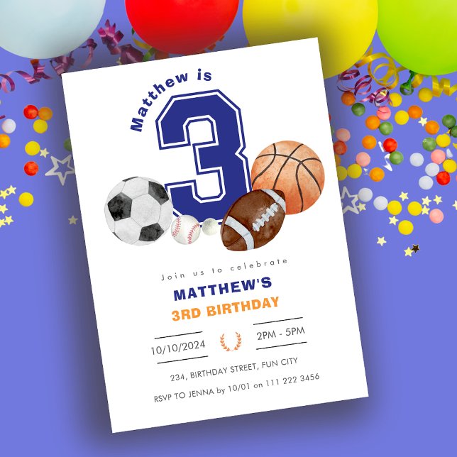 Sports 3rd Boy Athlete Birthday Invitation (Sports 3rd Boy Athlete Birthday Invitation)