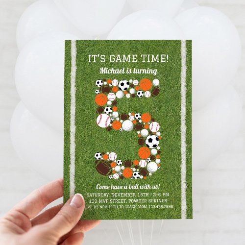 Sports 5th Birthday Party Invitation