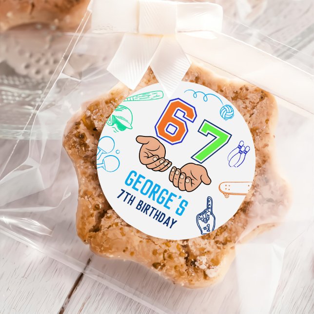 Sports 6 7 Meme Trend Six Seven Birthday Party Classic Round Sticker (Creator Uploaded)