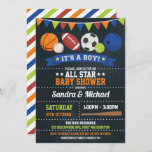 Sports All Star Baby Shower Basketball Rugby Invitation<br><div class="desc">Sports theme baby shower invitation</div>