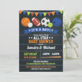 Sports All Star Baby Shower Basketball Rugby Invitation (Standing Front)