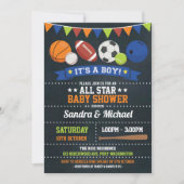 Sports All Star Baby Shower Basketball Rugby Invitation (Front)