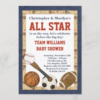 Sports All Star Baby Shower Invitation by eventfulcards at Zazzle