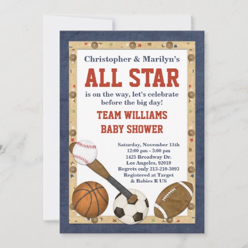Sports All Star Baby Shower Invitation