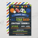 Sports All Star Birthday Baseball Basketball Party Invitation<br><div class="desc">Sports theme birthday invitation</div>