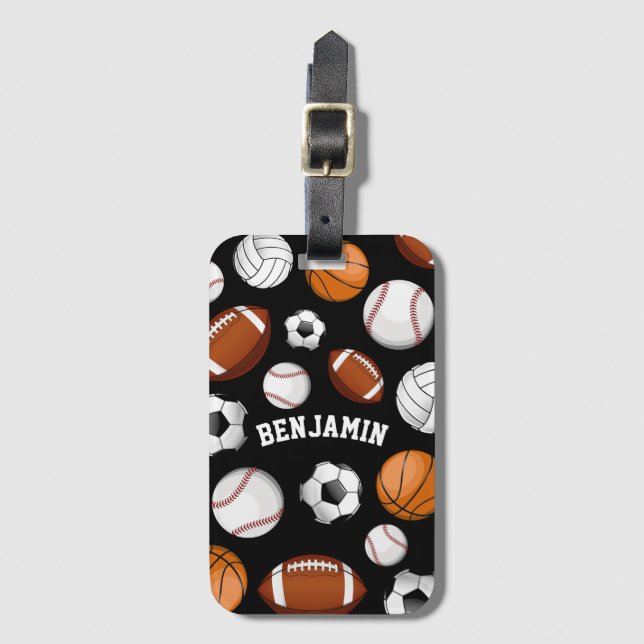 Sports All STAR Personalized Name Black Luggage Tag (Front Vertical)