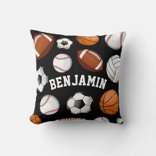 Sports All STAR Personalized Name Black Throw Pillow