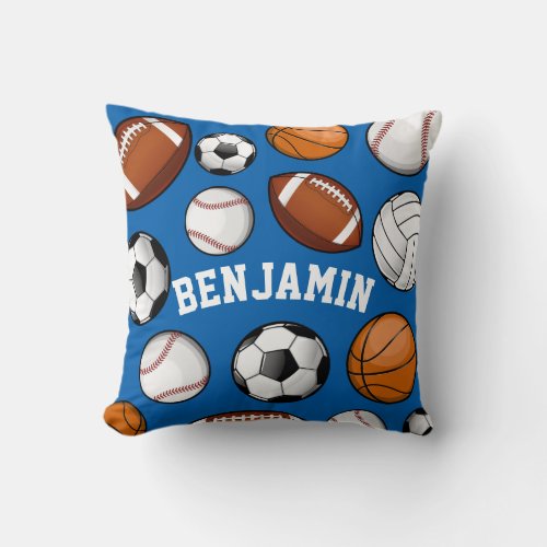 Sports All STAR Personalized Name Blue Throw Pillow