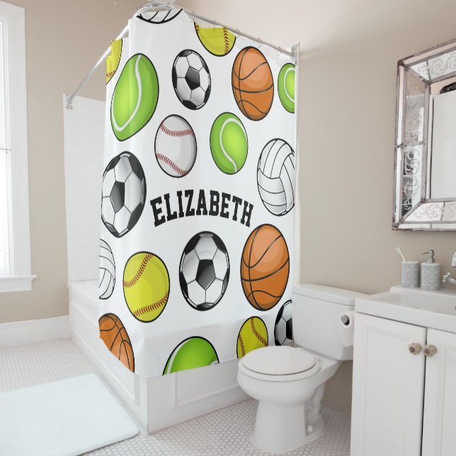 Sports All STAR Personalized Name Girl's Shower Curtain (In Situ)