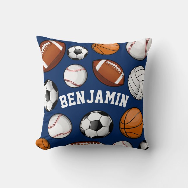 Sports All STAR Personalized Name Navy Throw Pillow (Front)